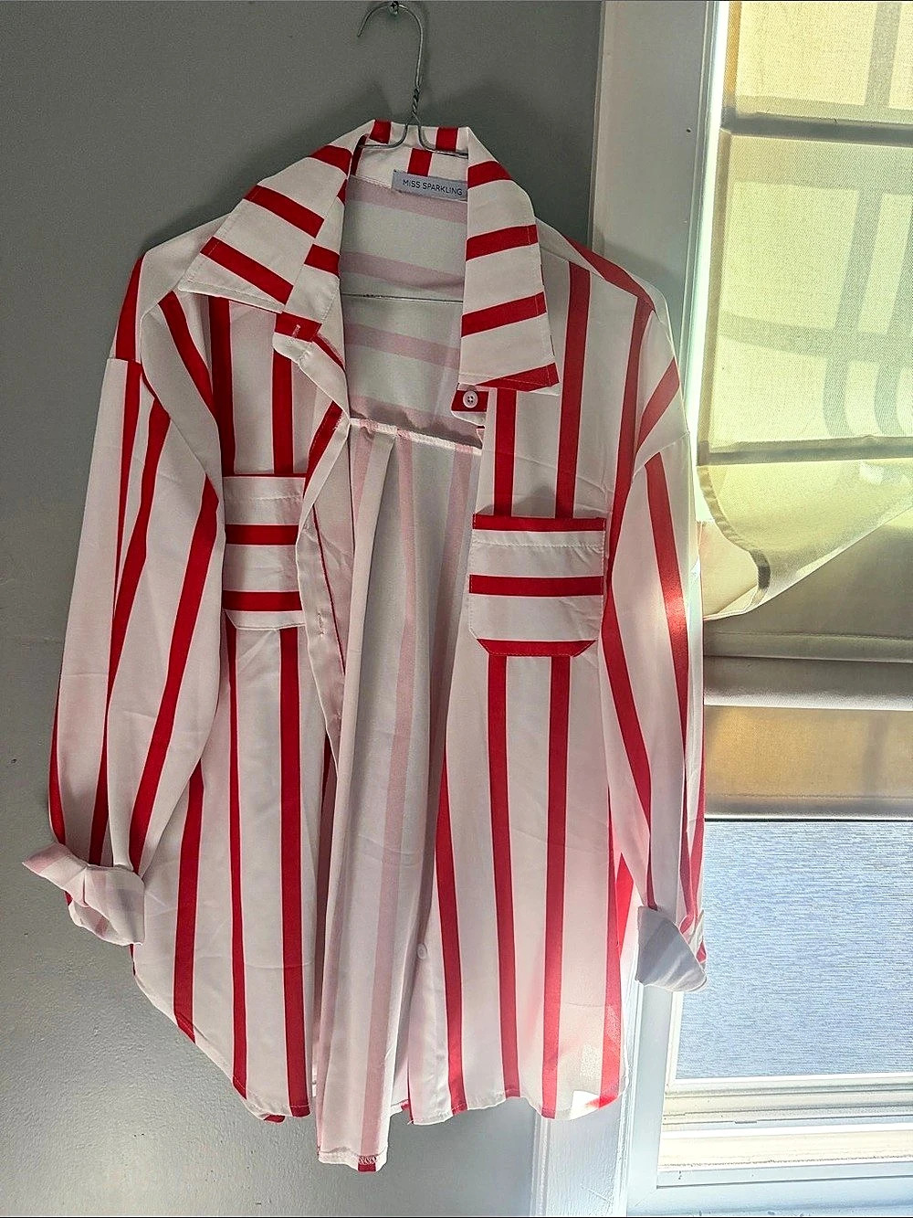 Miss Sparkling Striped Oversized Button Down Shirt Striped Button Down Shirt in - Picture 1 of 2